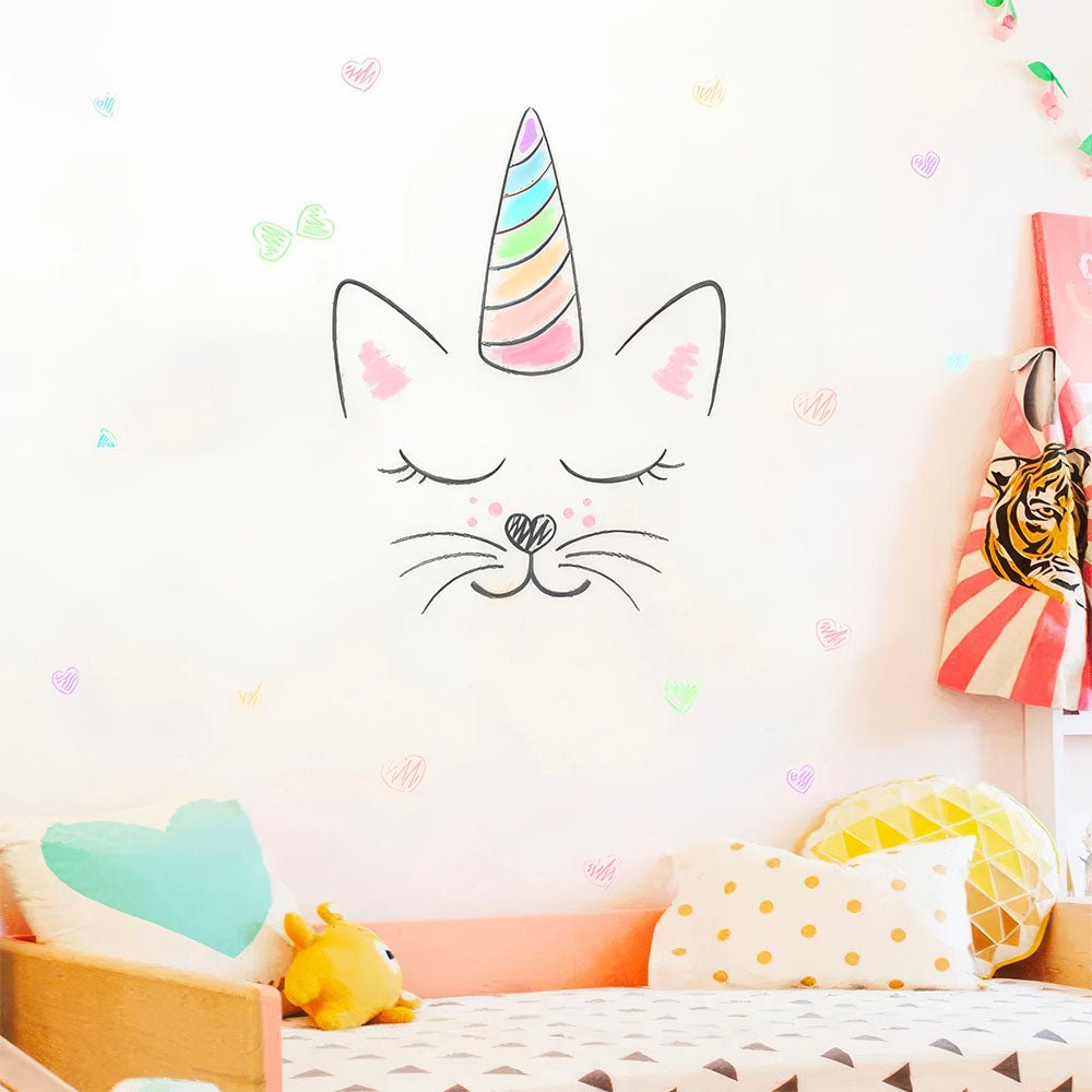 Sticker Chat Mignon Kawaii Entouré d'Etoiles 