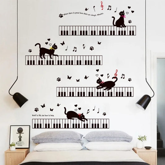 Autocollants Pianos et Chats Noirs et Détails Rouges Ludique