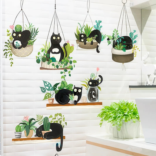 Stickers Chats Noirs dans des Plantes