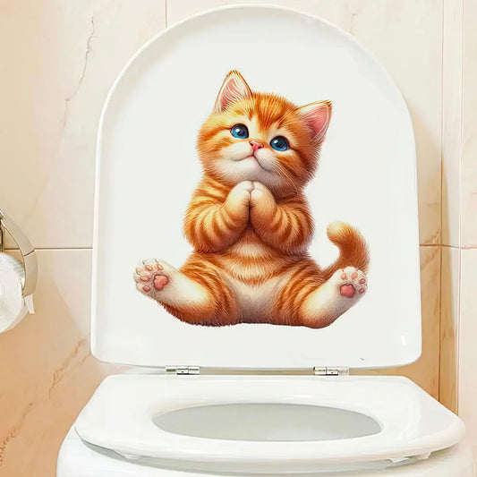 Petit Chat Roux qui Médite sur Abattant  WC Autocollant