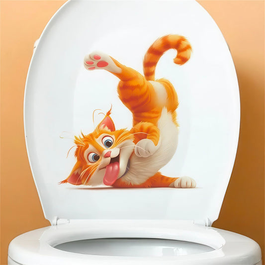 Chaton Espiègle Roux sur l'Abattant WC Autocollant