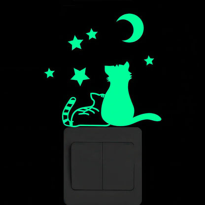 Chats Lune et Etoiles pour Interrupteurs Autocollant Ludiques Fluo