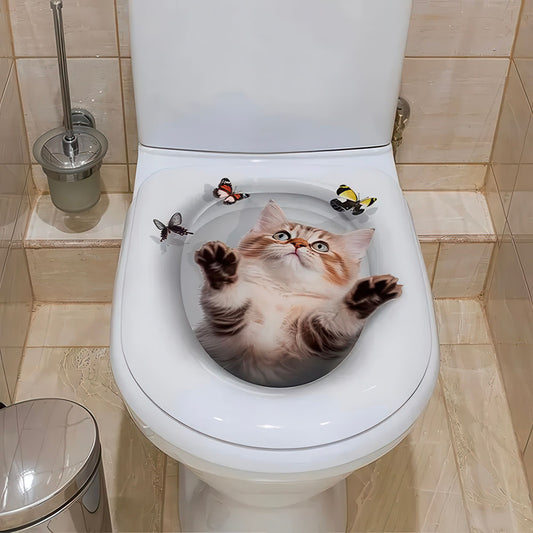 Chaton Mignon dans la Cuvette des WC Jouant avec des Papillons Sticker