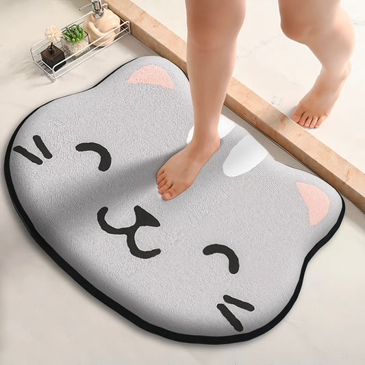 Tapis Gris Motif Chat pour Salle de Bain Antidérapant et Absorbant