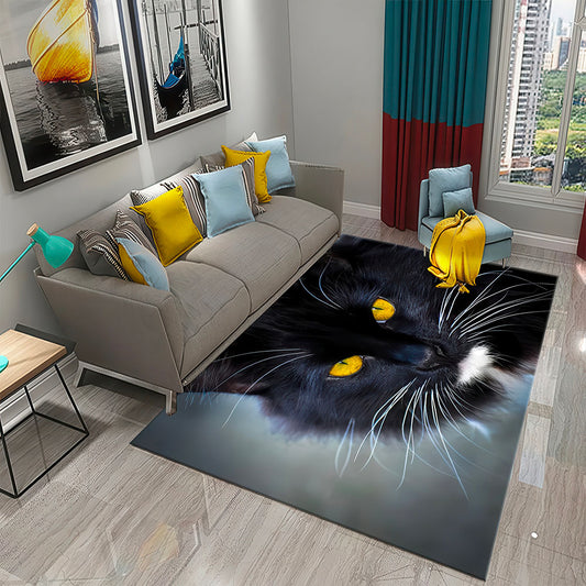 Tapis avec Motif Chat Noir Yeux Jaunes, Antidérapant et Mémoire de Forme