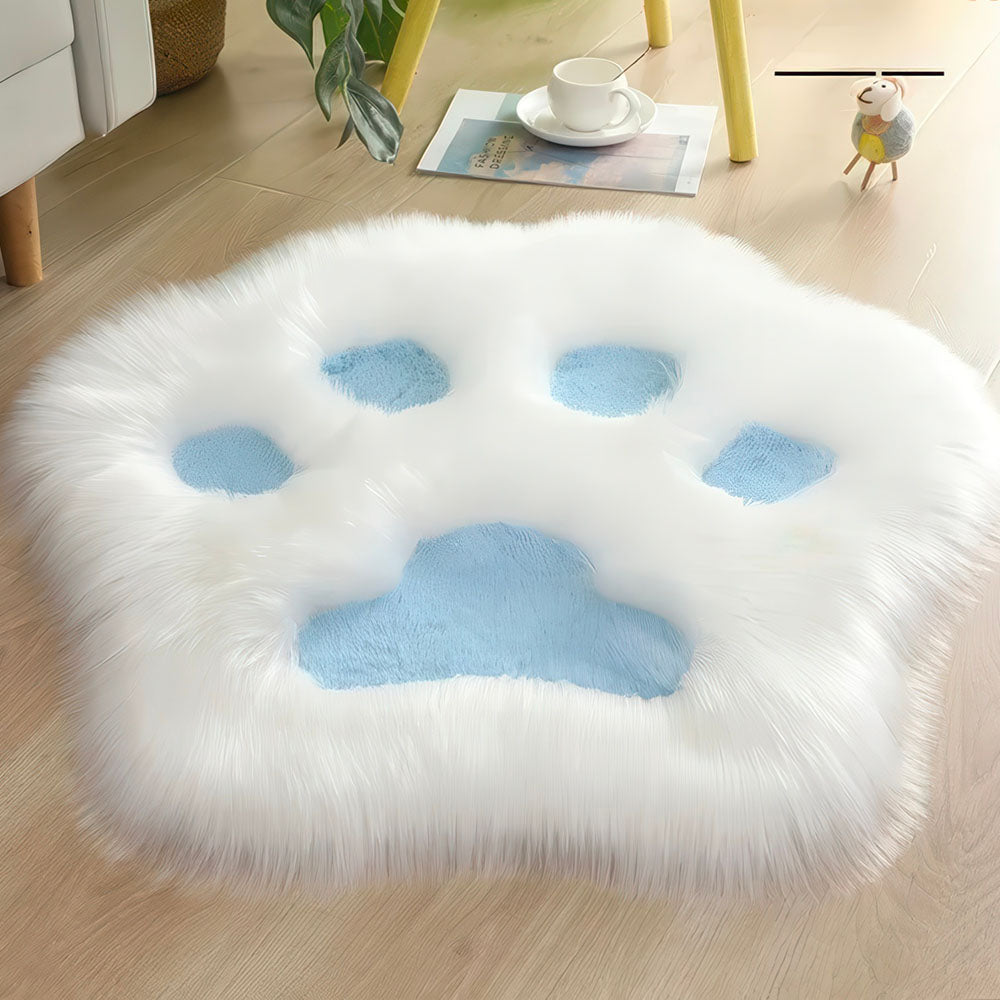 Tapis Longs Poils Blancs Patte De Chat avec Coussinets Bleus