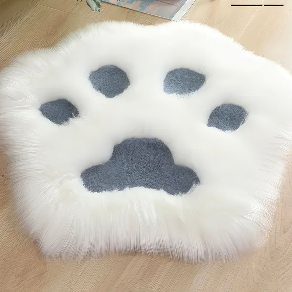 Tapis Patte de Chat Blanc Coussinets Gris Longs Poils Imitation Fourrure