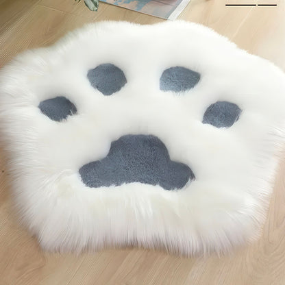 Tapis Patte de Chat Blanc Coussinets Gris Longs Poils Imitation Fourrure