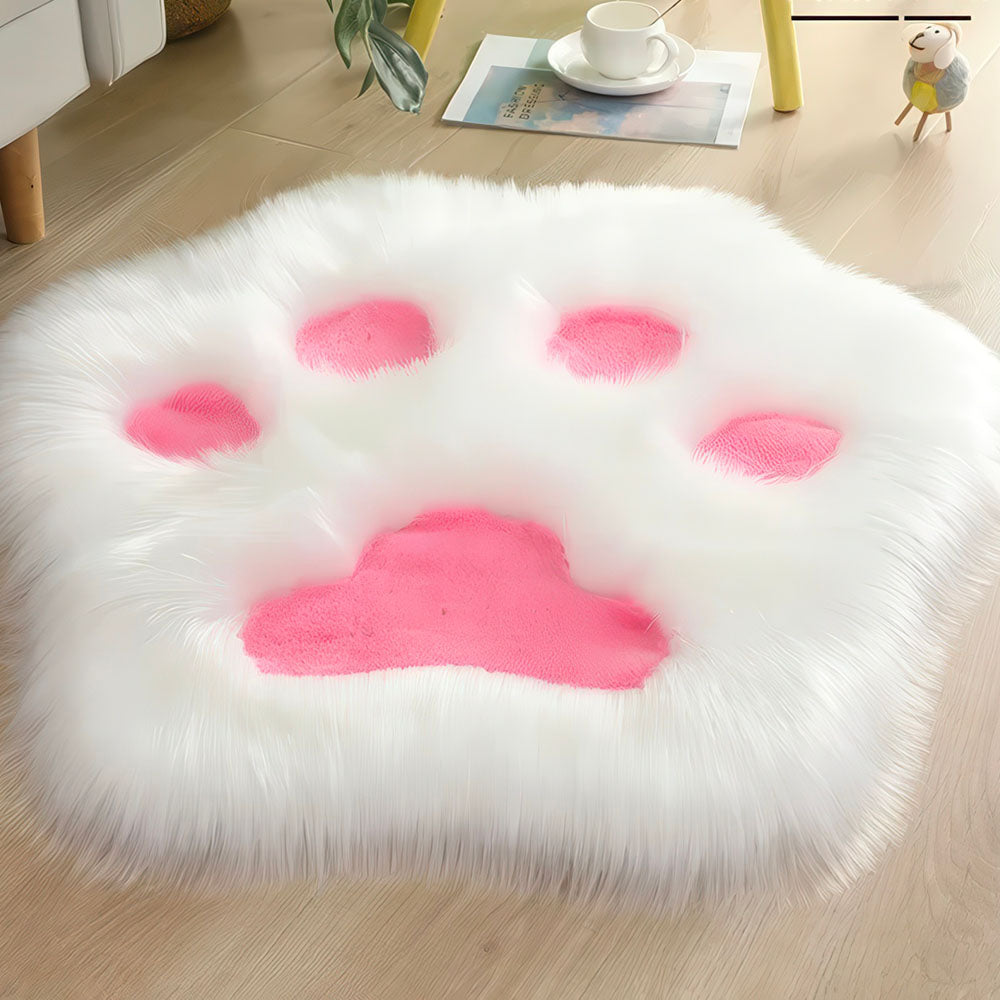 Tapis Imitation Fourrure Poils Blancs Coussinets Roses Foncés