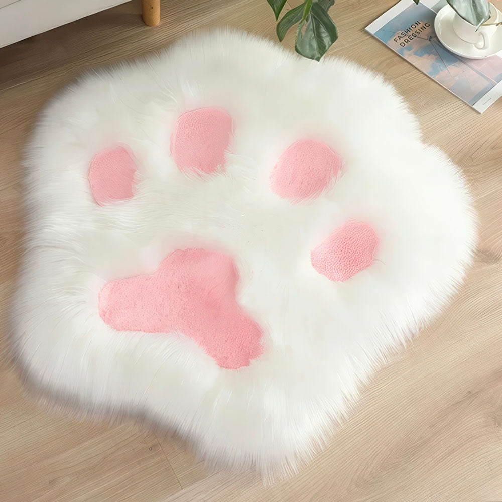 Tapis Patte de Chat Blanc Coussinets Roses Imitation Fourrure