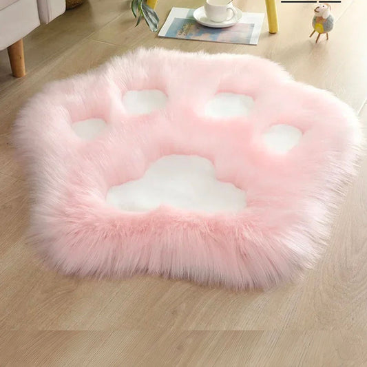 Tapis Longs Poils Roses Patte de Chat Coussinets Blancs Imitation Fourrure