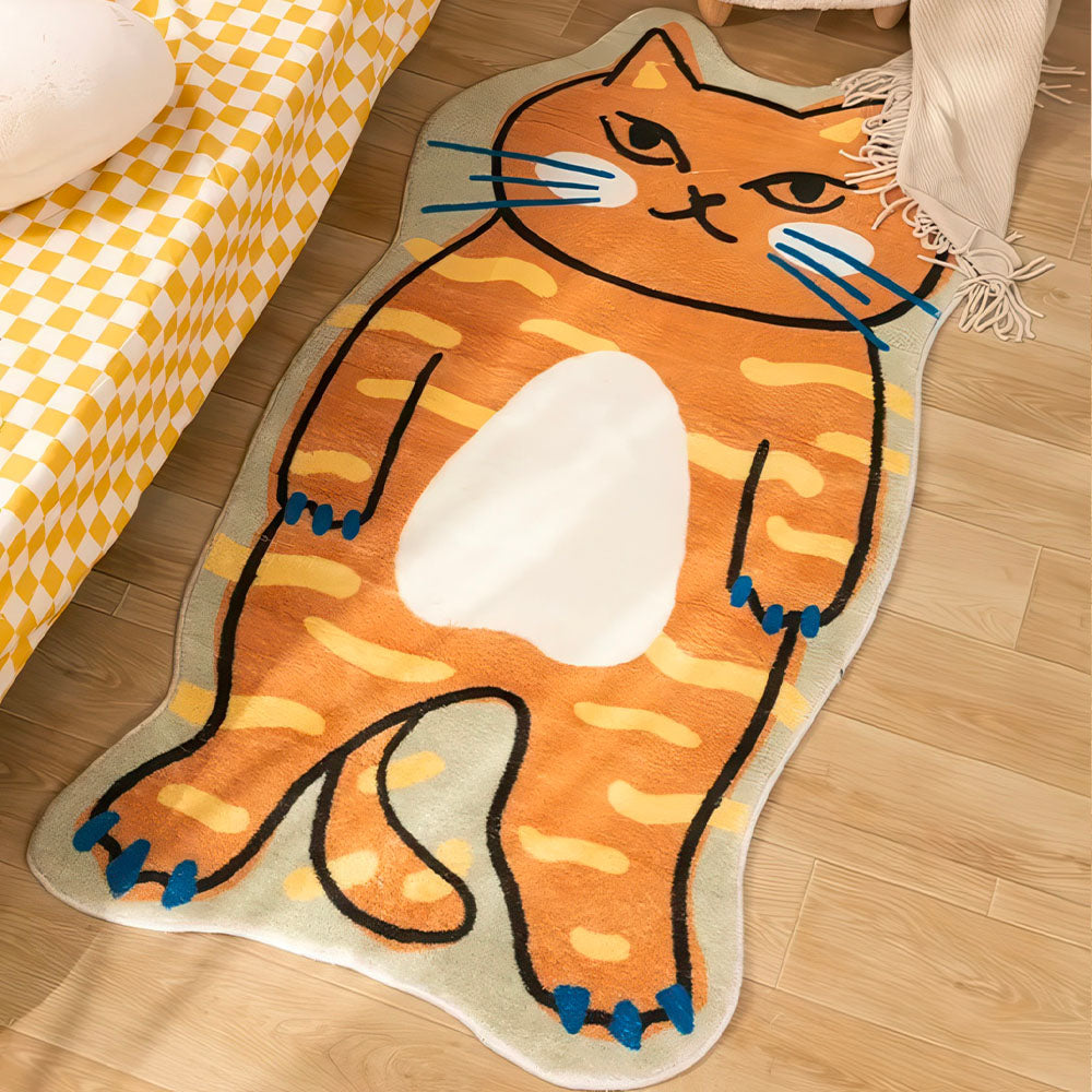 Tapis Antidérapant pour Chambre Enfants, Motif Grand Chat Roux 