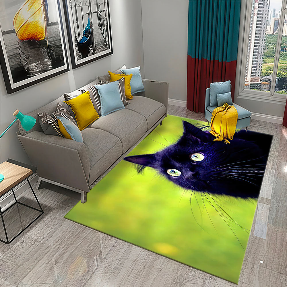 Tapis Vert Pomme antidérapant Motif Chat Noir et Mémoire de Forme