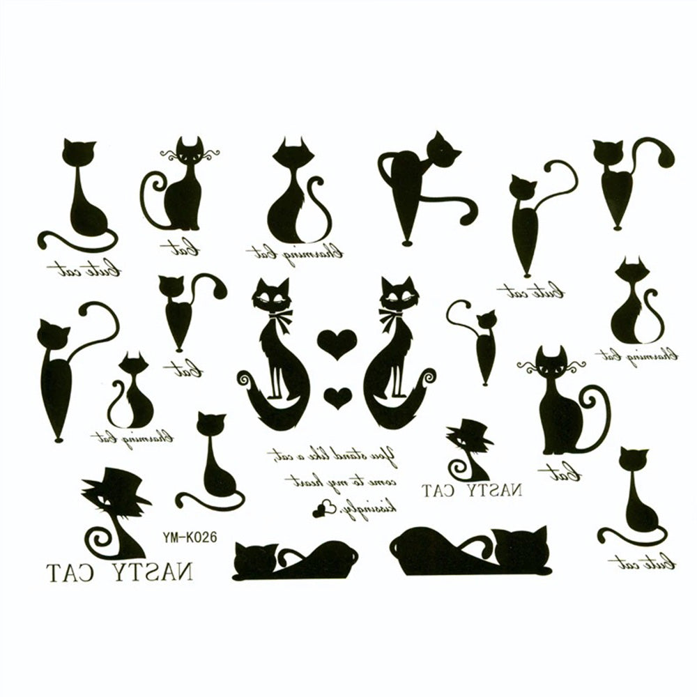Tatouages Temporaires Chats Noirs Amour Style Minimaliste 