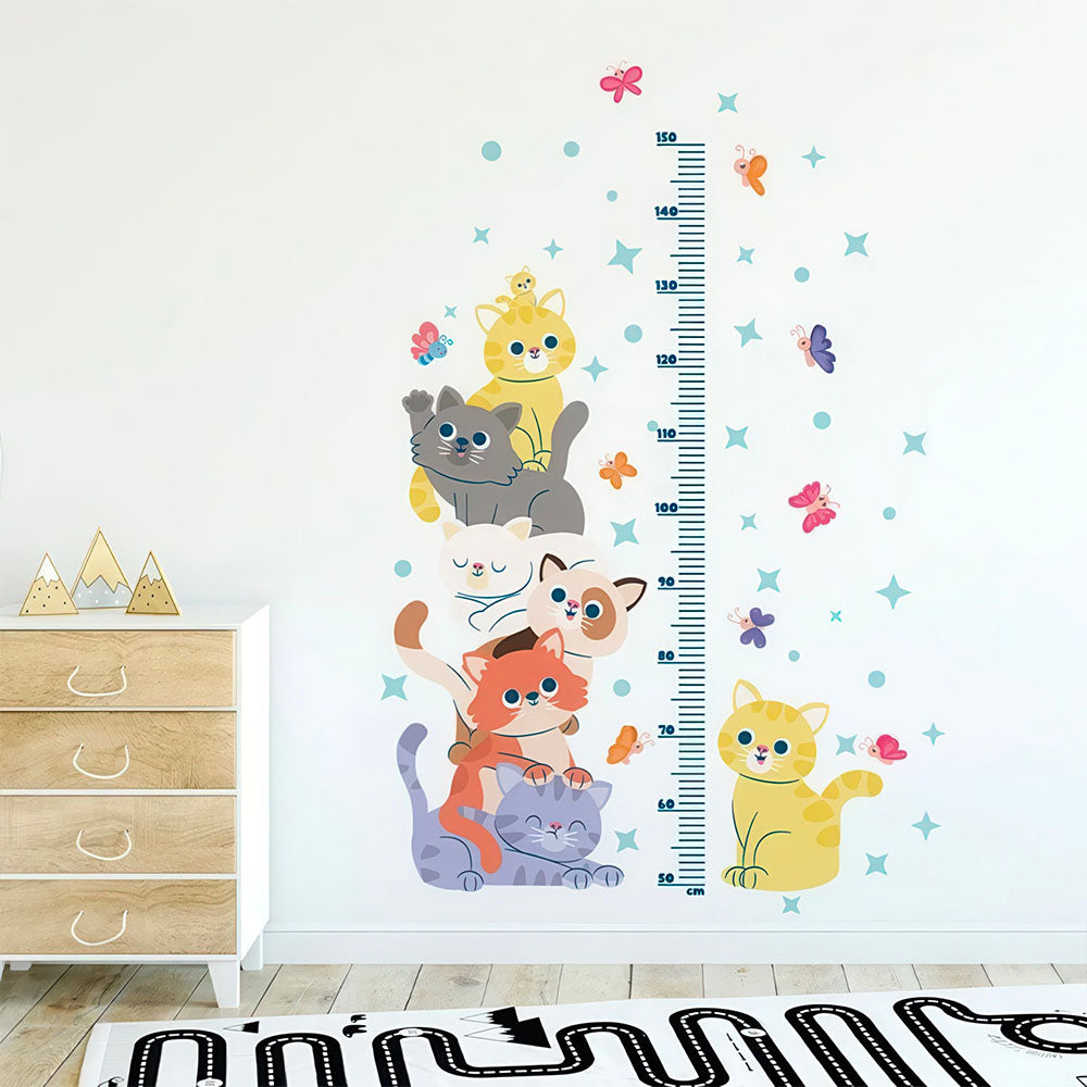 Autocollant Mural Toise Petits Chats Adorables pour Mesurer les Enfants 