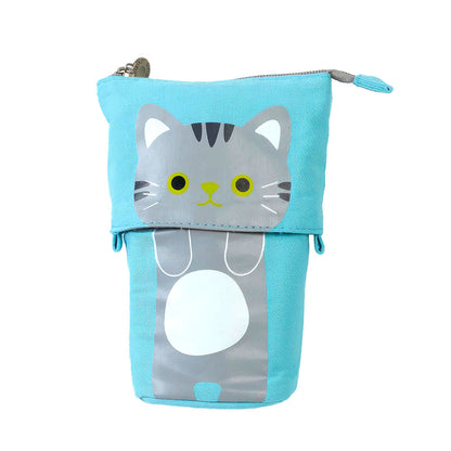Trousse Scolaire Enfant Motif Chat Bleue et Télescopique en Tissu