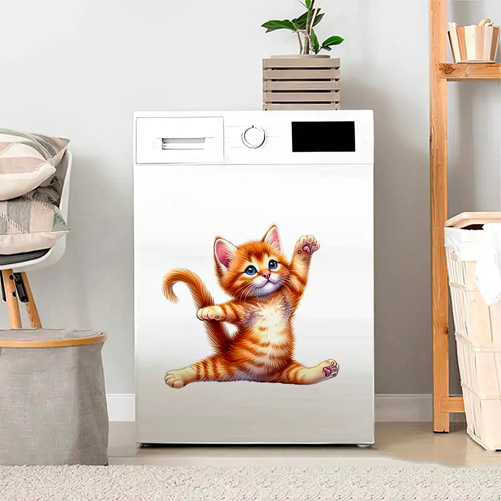 Autocollant Chaton Roux Posture Yoga sur Frigo 