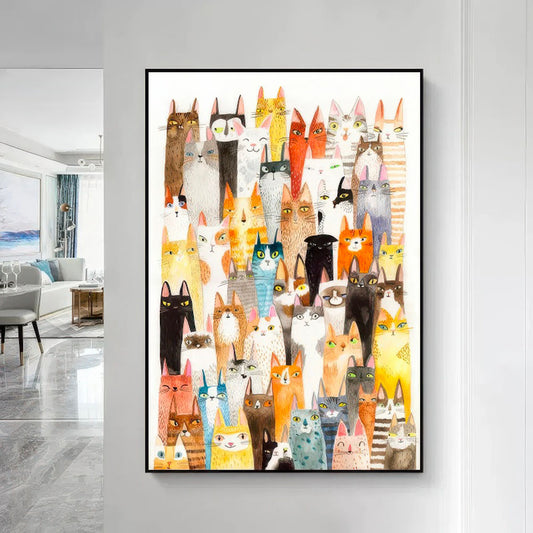 Décoration Murale Tête de Chats Colorées et Abstraites Reproduction sur Toile 